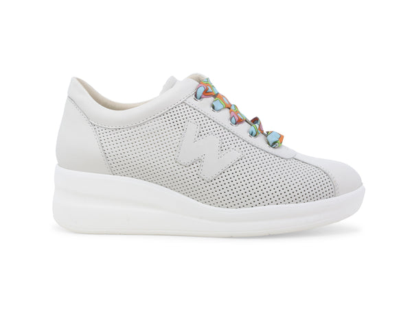 Melluso Sneaker Pelle Traforata Lacci Seta Multicolore Zeppa Bianca R20245Z-243405